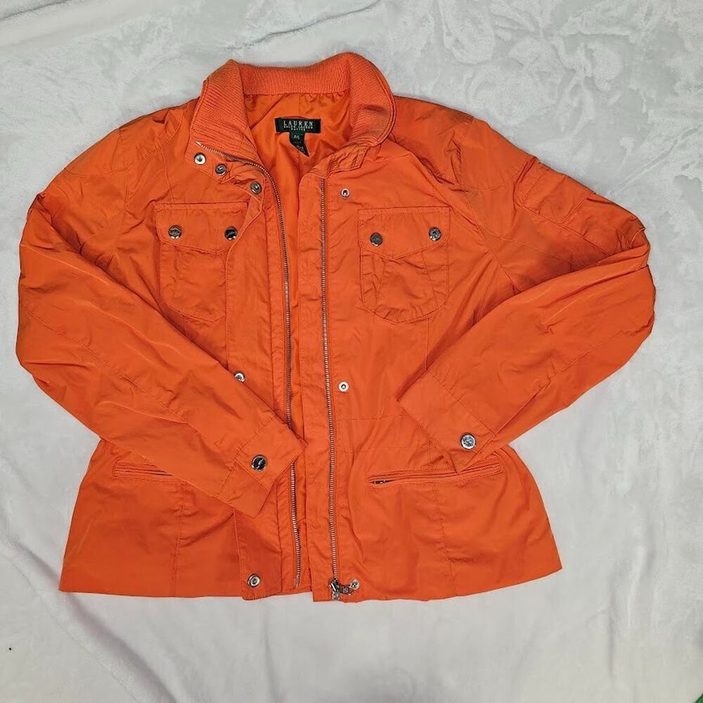 Lauren Ralph Lauren Women’s Bright Orange Rain Jacket Petite Large